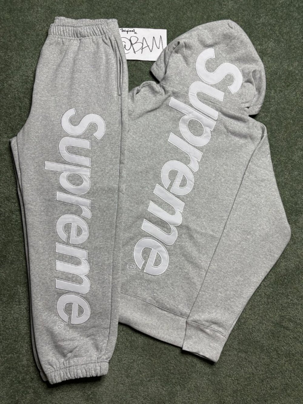 Supreme Applique Hoodie And Joggers Set - Grey/White Satin